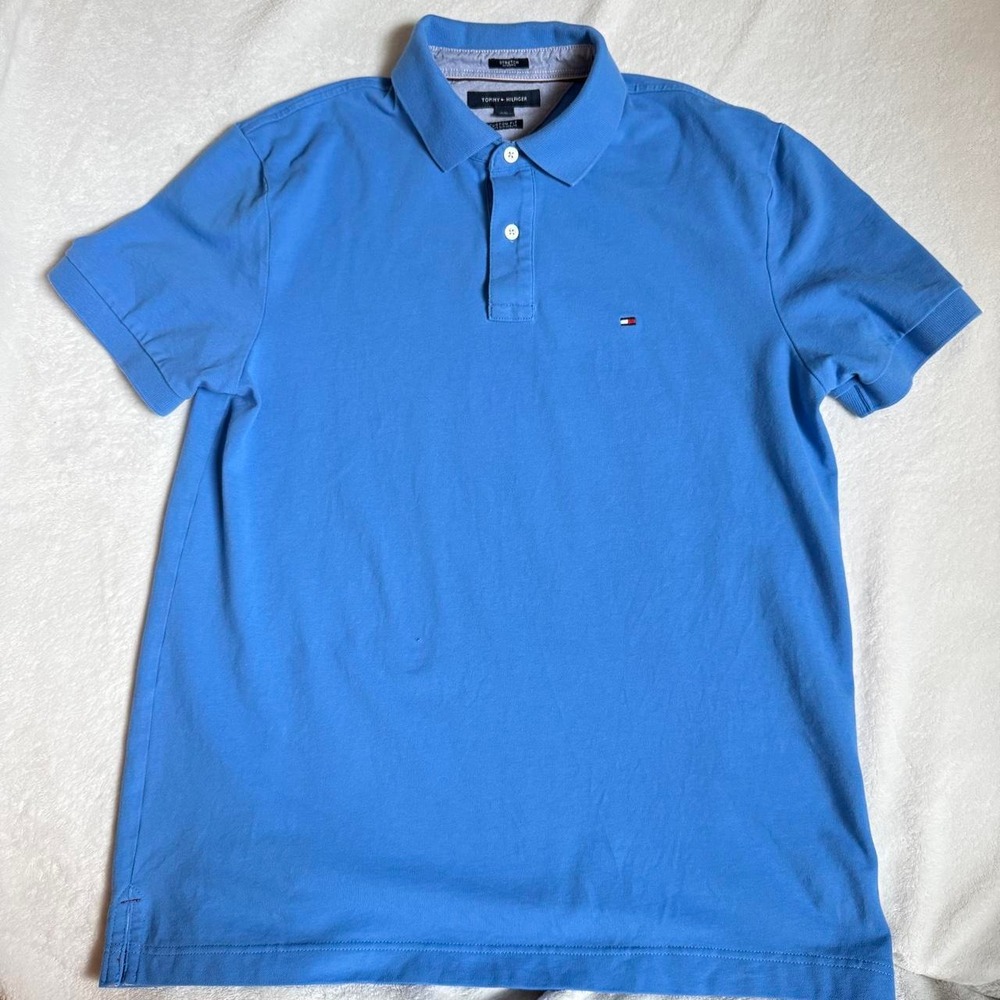 Tommy Hilfiger blue polo stretch classic preppy cotton shirt Men's L